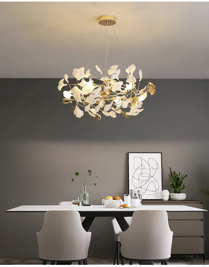 Modern Ceramics Chandeliers Home Ginkgo Biloba Decoration Villa Living Room Lighting Pendant Lamps Indoor Hanging Lights Fixture