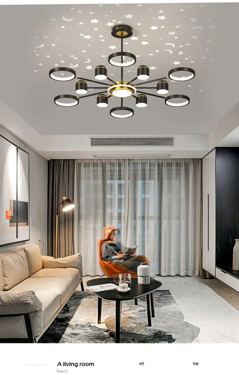 2025 New Chandeliers Romantic Starry Modern Ceiling Light Fixture 6 Lights White Creative Home Stepless Dimmable Ceiling Lamp