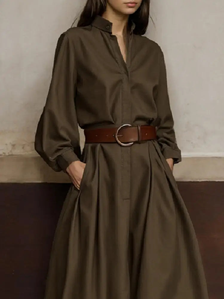 UOOZEE 2026 New Female Fashion High Waisted Wide Leg Jumpsuits Spring Long Sleeves Loose Buttoned V-Neck Office Jump Suits