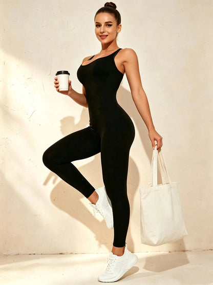 Women Spaghetti Strap Yoga Jumpsuit Criss Cross Open Back One Piece Workout Bodysuit High Elastic Slim Fitness Gym Sports Romper