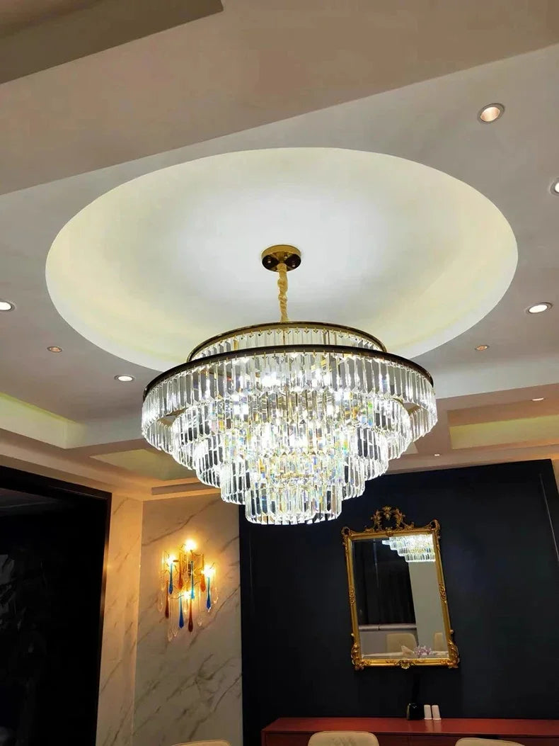 Modern Luxury Crystal Chandelier Gold Ceiling Pendant Lights for Living Room Chandeliers Villa Kitchen Decoration Round Lamp