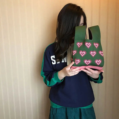Handmade Knit Handbag Niche Design Knot Wrist Bag Reusable Mini Tote Bag Women Girls  Shoulder Bag New Fashion Shopping Bags