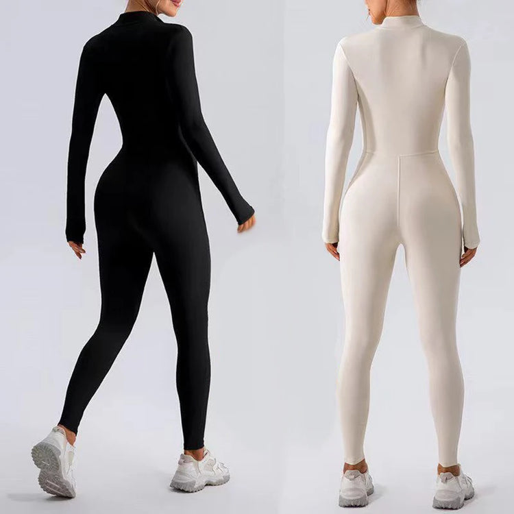 Warm Thin Fleece Jumpsuits Women's Tracksuit Winter One-Piece Sports Suit Black Fitness Jumpsuit Long Sleeves Workout Bodysuit