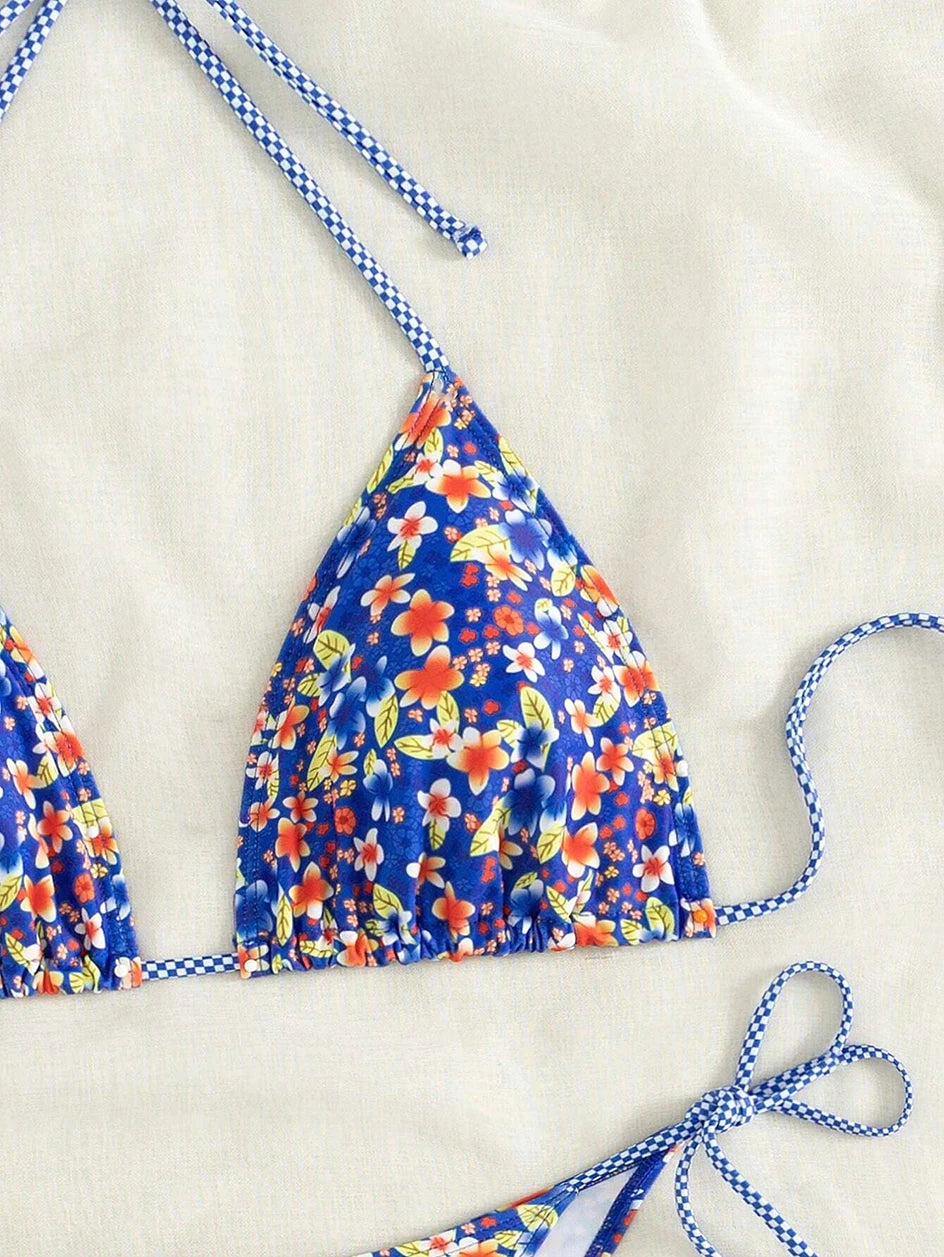 Swimsuit 2026 Female Micro Bikini Women Swimwear Summer Beachwear Women's Bathing Suit Floral Print Neck Halter Thong Bikini Set