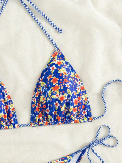 Swimsuit 2026 Female Micro Bikini Women Swimwear Summer Beachwear Women's Bathing Suit Floral Print Neck Halter Thong Bikini Set