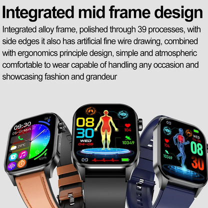 ET580 Smart Watch Men 2.04inch AMOLED Large Screen Bluetooth Call ECG Blood Pressure Oxygen Health Monitor SOS Smartwatch