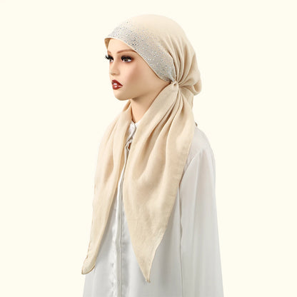 Muslim Solid Color Hijab Caps for Women Innovative Design Long Cotton Linen Soft Elasticity Head Scarf Female Handkerchief