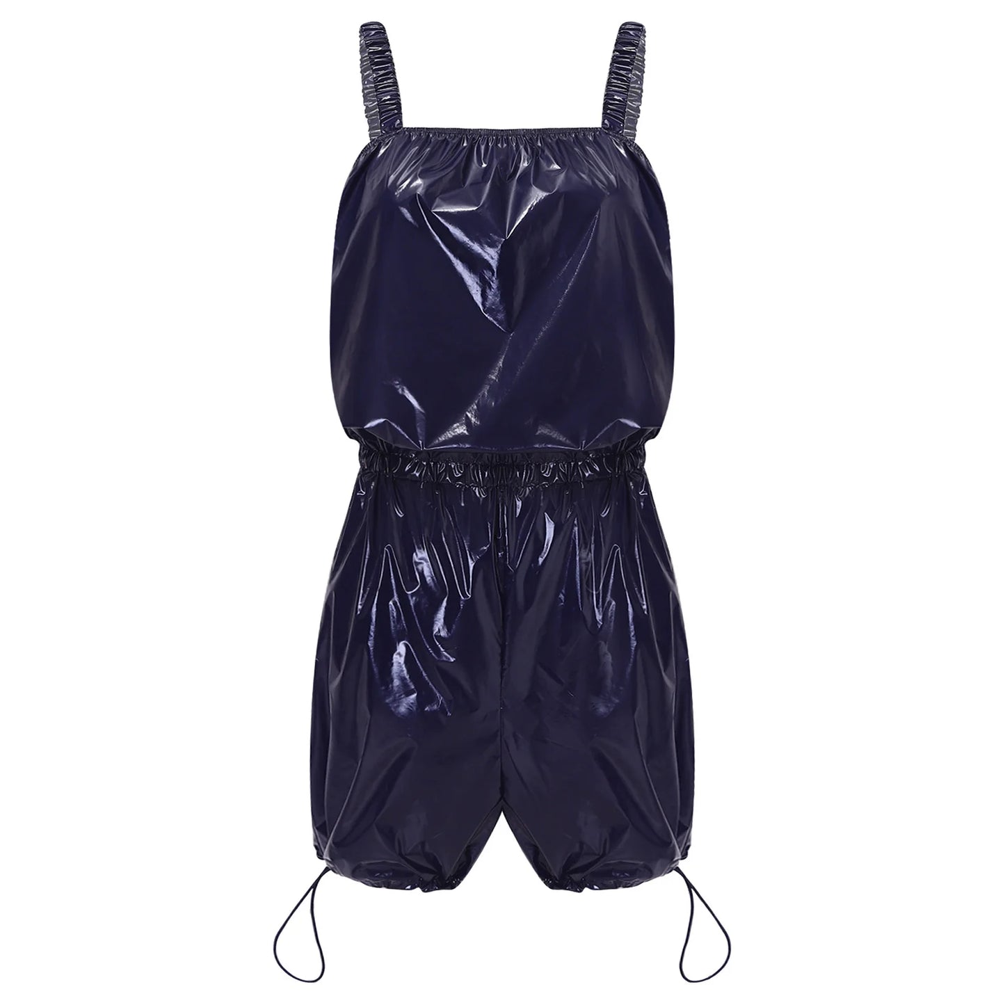 Womens Glossy Waterproof Diaper Cover Sling Bodysuit Waistband Drawstring Legs One-piece Cami Rompers Adaptive Short Jumpsuit