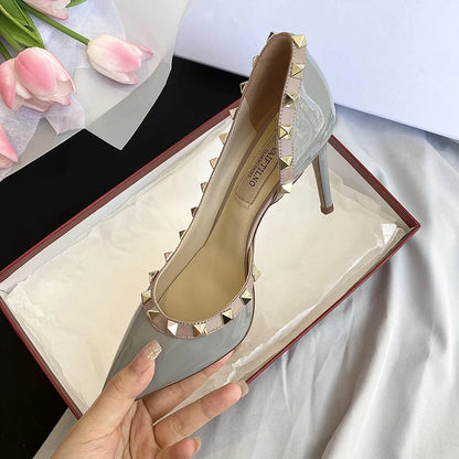 Luxury Brand Women's Shoes Woman Sandals Summer Rivets High Heels Side Empty Female Leather Fashion Prom Ladies Shoes Women 2026