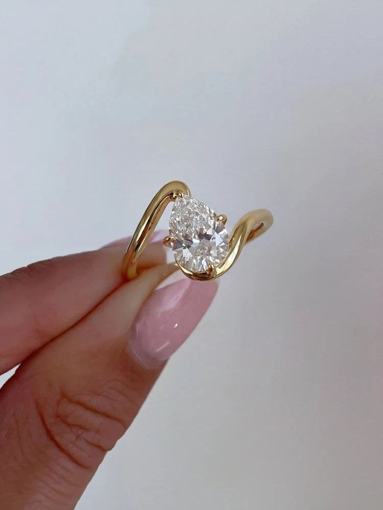 925 Sterling Silver Simple Fashion Water Drop Zircon Ring For Women Engagement Wedding Luxury High Quality Fine Jewelry