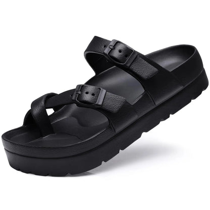 Shevalues Casual Women's Sandals With Arch Support Anti-slip Fashion New Slides Soft Sole Beach Slippers With Adjustable Buckle