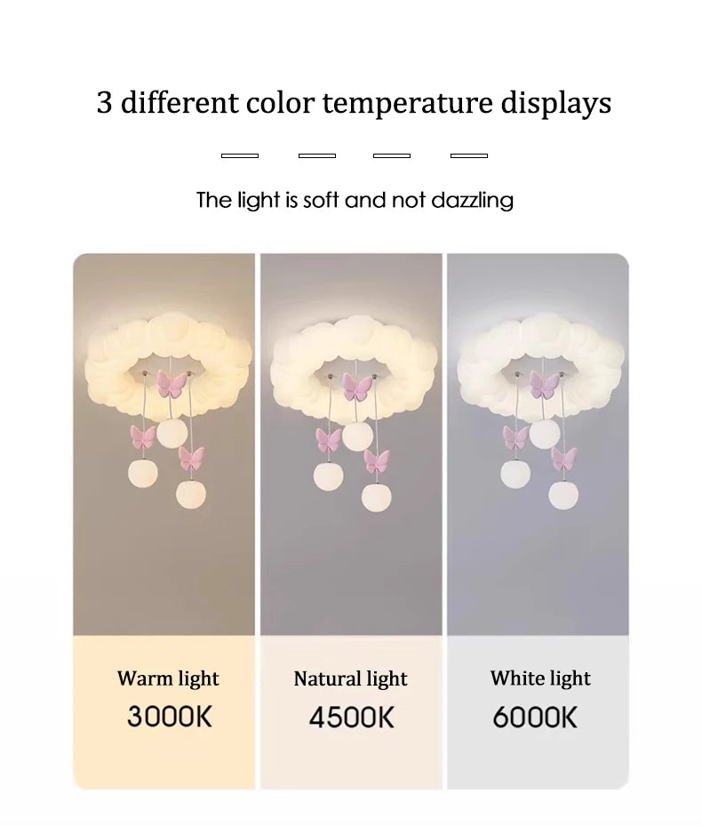 Children's Room Princess Room Cloud Ceiling Lights Pink Bow Bubble Ball Lamp LED Cream Style Romantic Girl Bedroom Ceiling Lamps