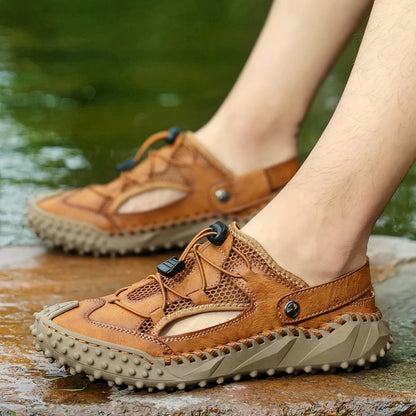 Mens Sandals Summer Outdoor Casual Mesh Hollow Walk Fishing Wading Shoes Lightweight Non Slip Hand Sewn Beach Slippers Man