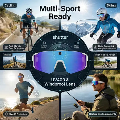 Outdoors Cycling AI Smart Glasses with Camera 1200P Video Recording Anti-Shake Shooting AI  Voice Translation Windproof Goggles