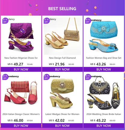 Classics Style New Arrivals Italian Women Shoes Matching Bag Set in Gold Color Comfortable Heels Pumps for Wedding Women Heels