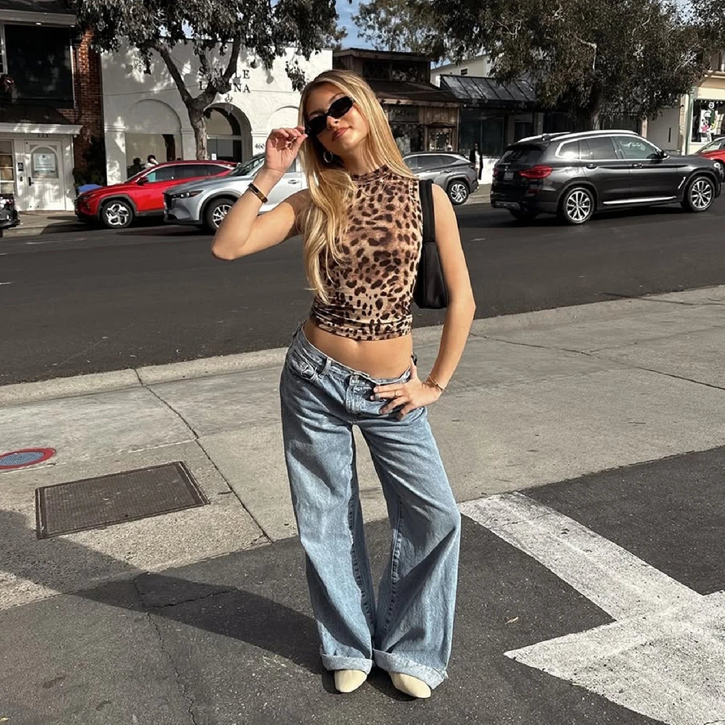 Dulzura Summer Fashion Sexy O-Neck Sleeveless Shirring Leopard Print T-Shirt Women'S Casual Versatile Y2K Top Party Club Clothes
