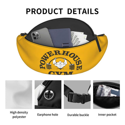 Powerhouse Gym Fanny Bag Custom Bodybuilders Fitness Crossbody Waist Pack Men Women Cycling Camping Phone Money Pouch