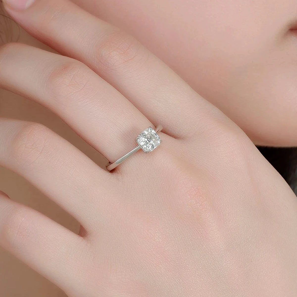 Genuine S925 Sterling Silver 1CT 6mm Asscher Cut Moissanite Sparkling Brilliant Cut Elegant Ring for Women Wedding Engagement An