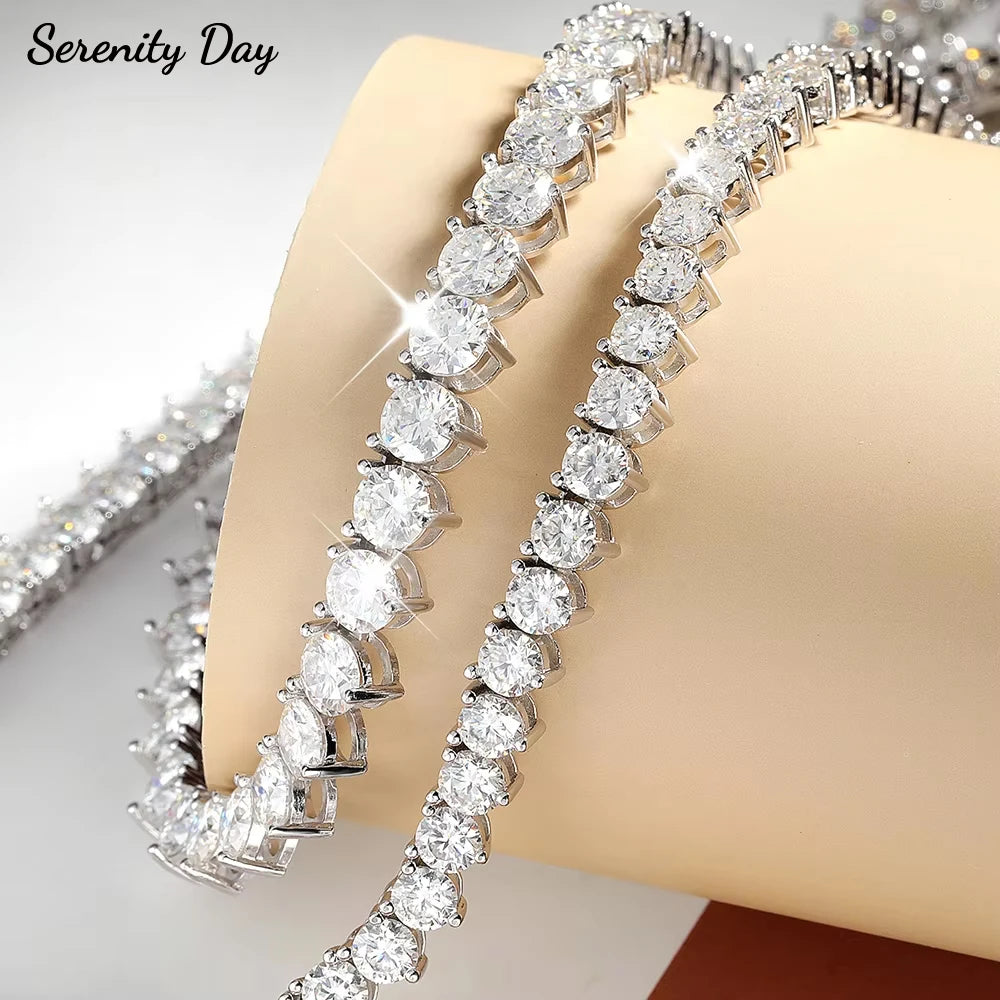 Serenity Three-claw D Color Moissanite Tennis Necklace For Women Man 100% S925 Sterling Silver Sparkling Lab Diamond Neck Chain