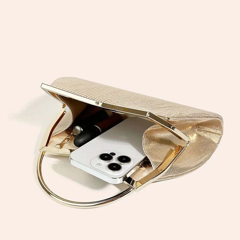 Pleated Evening Handbag Women Top Handle Glitter Day Clutch Ladies Wedding Dinner Dressed Clip Bag Diamond Party Purse Gold