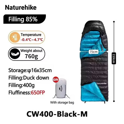 Naturehike Camping Sleeping Bag CW400 CW700 CW1000 Duck Down Sleeping Bags Ultralight Outdoor Hiking Waterproof Sleeping Bags