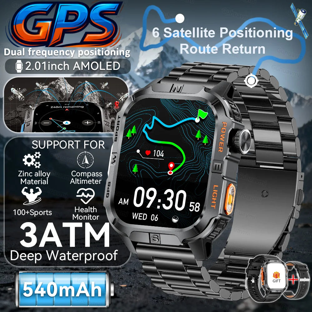 New Outdoor Military Men Smartwatch Equipped With GPS Sports LED Lighting, Compass, Wireless Communication IP68 Waterproof Watch