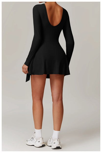 Romper Backless Set Long Sleeved Gym Sports Fitness Bodysuit Siamese Sportswear Women Clothes Jumpsuit Skirt Playsuit Yoga Suit