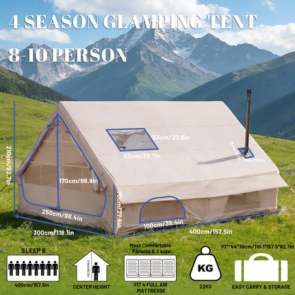 PAKICETUS Luxury Inflatable Camping Tent with Skylight Quick Setup Blow Up Tent with Air Pump 4-6 Persons Large Family Portable Outdoor Tent for Camping Hiking Backyard