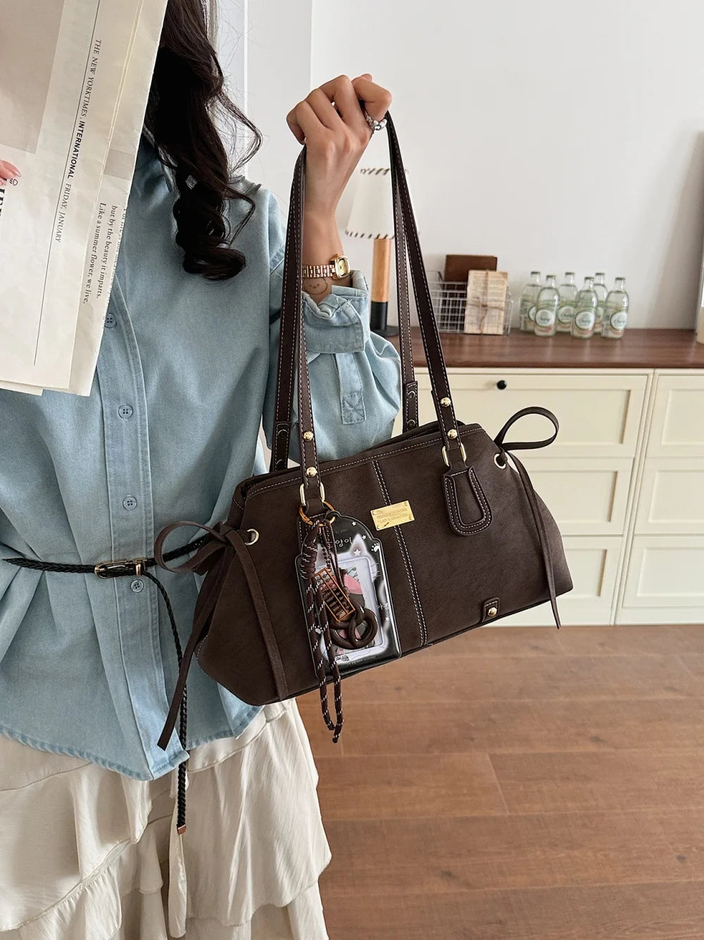 Vsper Y2K Shoulder Bags For Women Dual Straps Large Capacity Doctor Bag With Ornament 2026 Latest Trend Luxury Designer Handbags