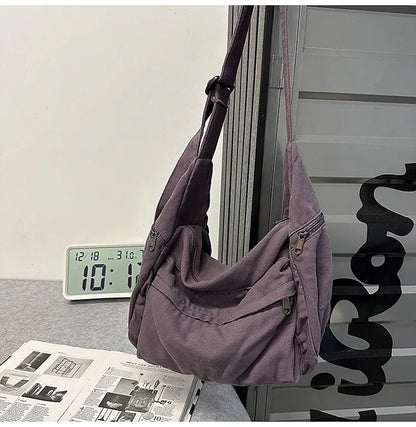 100% Cotton Shoulder Bags Women Large Capacity Canvas Tooling Packages Korea Style Cloth Crossbody Bags Solid Messenger Bags