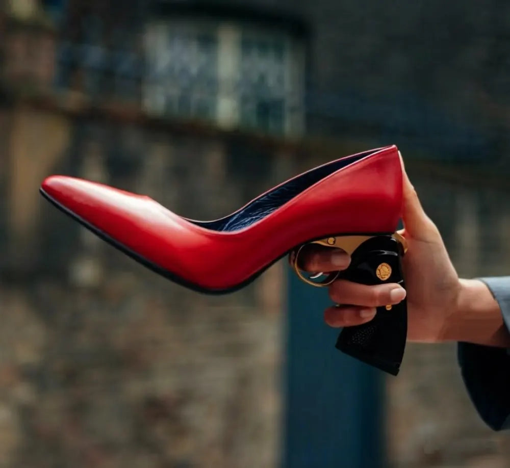 Multi Colored Patent Leather Pointed-Toe High heels Avant-Garde Gun-Shaped Heels Smooth Upper Cool Fashion Footwear
