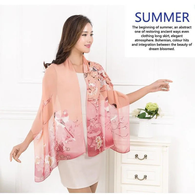 Floral Chiffon Scarf for Women - 160x50cm Silky Georgette, Lightweight  Summer Beach Wrap & Sun Protective Hijab