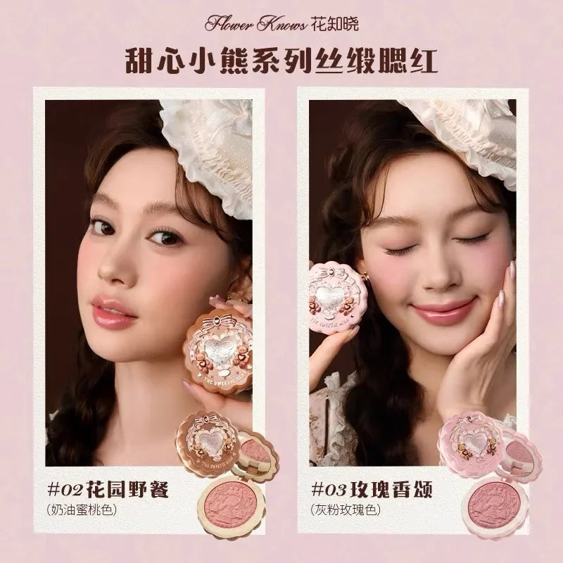 Flower Knows The Sweetie Bear 12 Parts Makeup Gift  Lip Glaze Blush Eye Shadow Concealer set Box