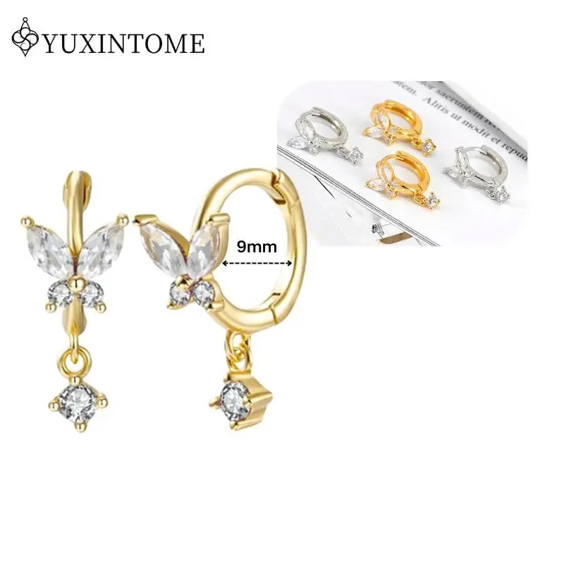 Women's 925 Sterling Silver Ear Needle Crystal Zircon Water Droplets Stud Hoop Gold Huggie Earrings Premium Luxury Party Jewelry