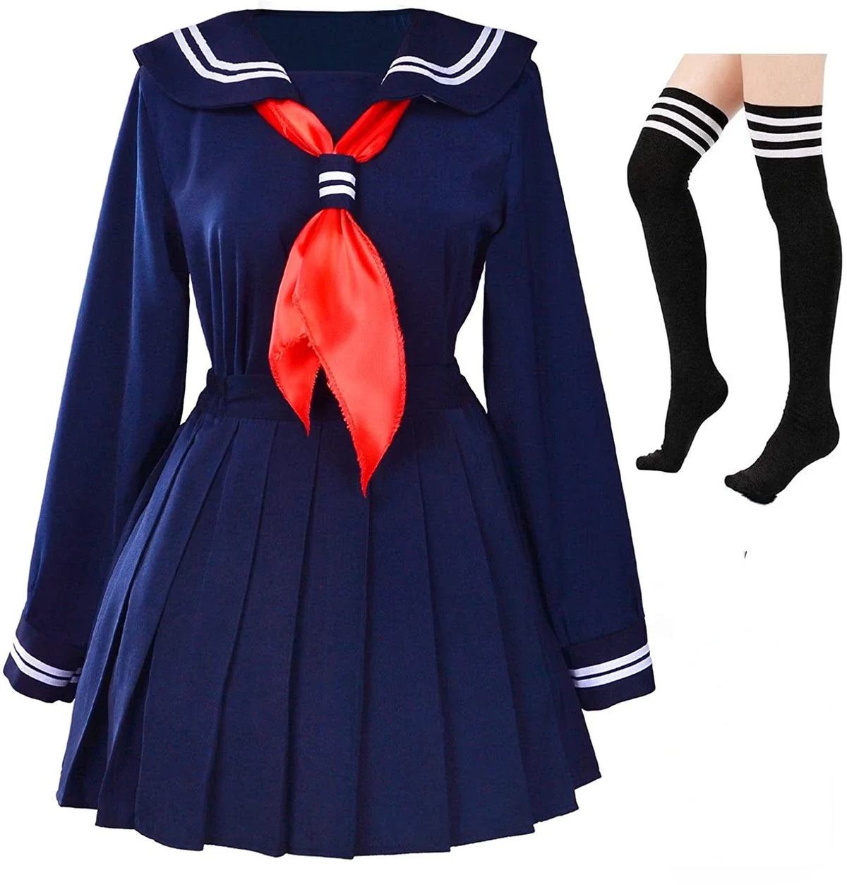 Classic Japanese School Girls Sailor Dress Shirts Uniform Anime Cosplay Costumes with Socks Set