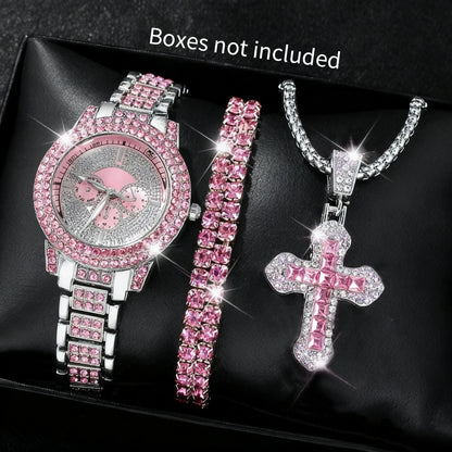 1/3PCS Luxury Rhinestone Women Watch Diamond Jewelry Set Elegant Steel Ladies Quartz Wristwatch Reloj Mujer（Without Box）