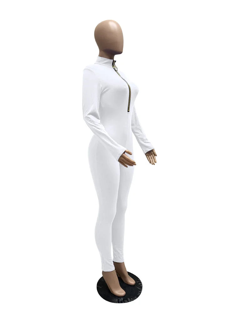 WESAYNB Wholesale Streetwear Clothes Zipper Long Sleeve Jumpsuit Women 2022 Black Blue Pink One-pieces Outfits Bodycon Jumpsuits