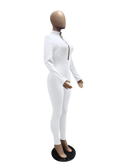 WESAYNB Wholesale Streetwear Clothes Zipper Long Sleeve Jumpsuit Women 2022 Black Blue Pink One-pieces Outfits Bodycon Jumpsuits