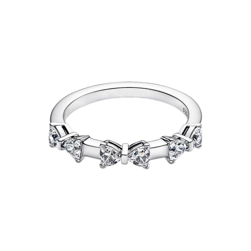2026 New 925 Silver Sparkling Heart Princess Crown Heart-to-Heart Ring Fashion DIY Charm Jewelry Exquisite Gift