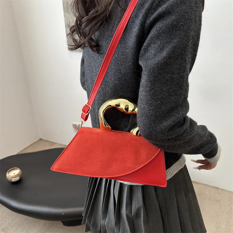 French Style Light Luxury Large Capacity, New Minimalist Design Casual Metal Hand-held Shoulder Crossbody Bags for Women