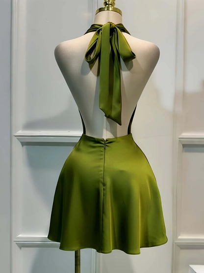 Women Elegant Solid Satin Dress, Back Zipper Open Back Fitted Midi Dress, Casual Vacation Party Banquet Cocktail Gown