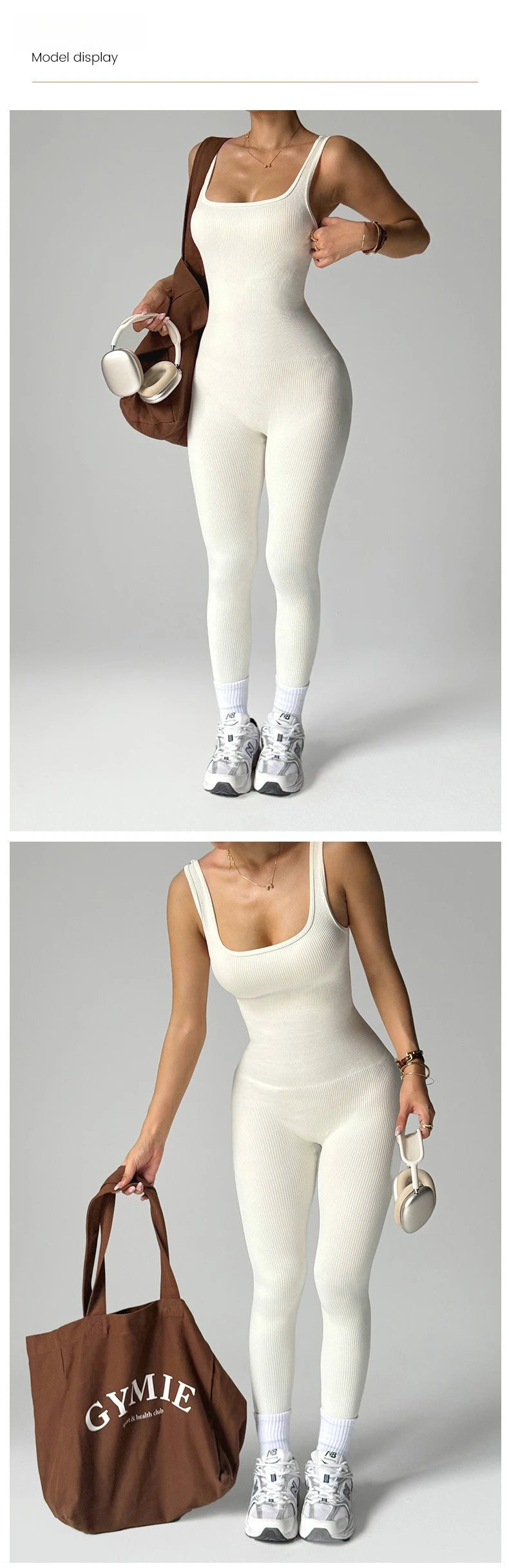 Women's One Piece Fitness Jumpsuits Seamless Slim Tracksuit High Elastic Gym Workout Bodysuit Ribbed Knited Hip Lift Jumpsuits