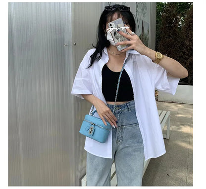 Women Square Handbags 2024 Summer Fashion Chains Crossbody Bags Texture PU Shoulder Bag Elegant Chic Mini Mobile Phone Bags