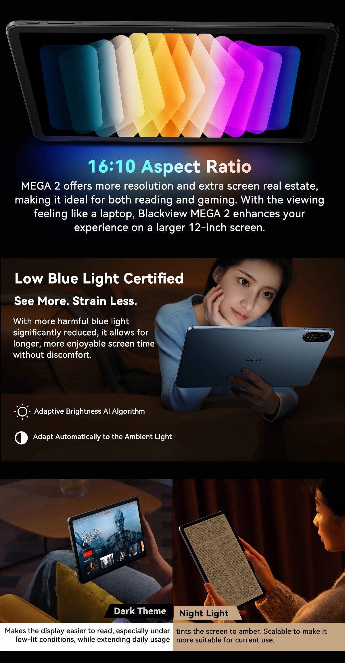 Blackview MEGA 2 Tablet PC Set With Keyboard, Mouse, Stylus, 12'' 2K Display 12GB+24GB RAM 256GB ROM, Android 15 Tablet, 9000mAh