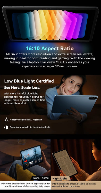 Blackview MEGA 2 Tablet PC Set With Keyboard, Mouse, Stylus, 12'' 2K Display 12GB+24GB RAM 256GB ROM, Android 15 Tablet, 9000mAh