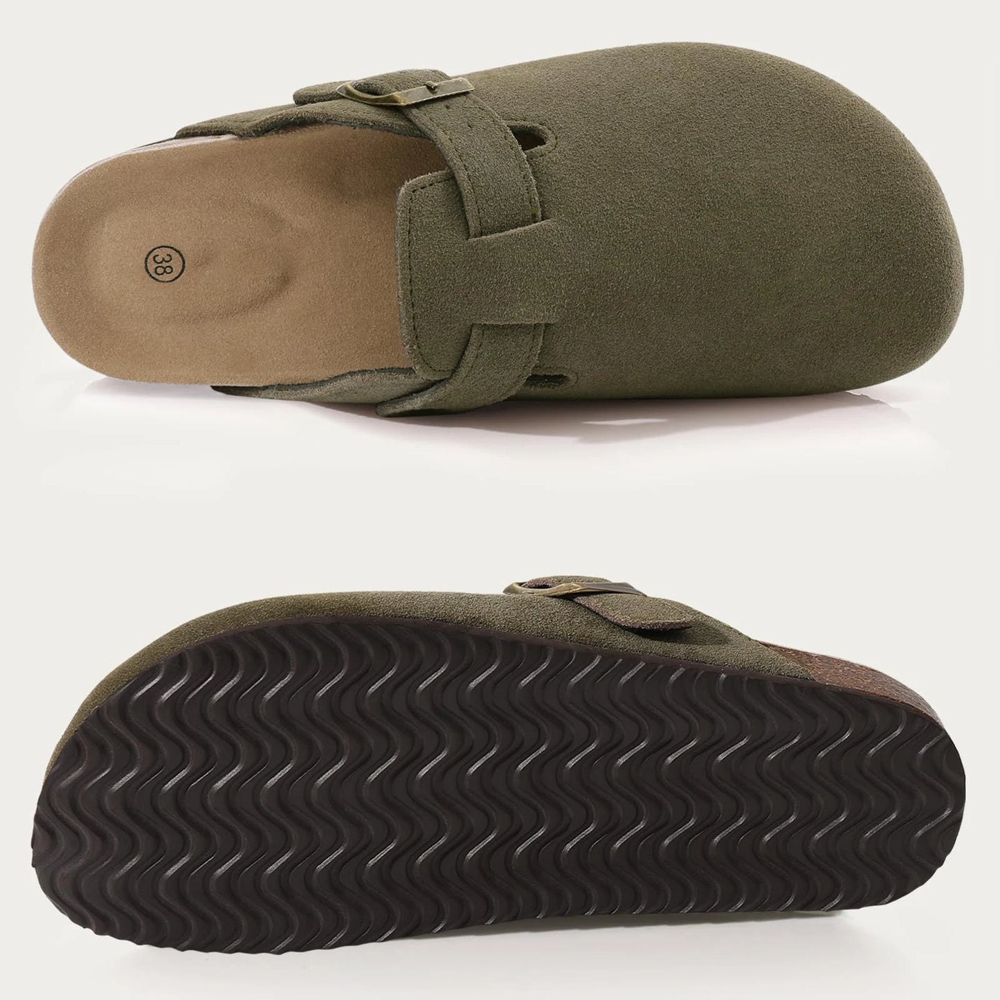 Evshine Men's Cow Suede Clogs with Arch Support Leather Mules Comfort Fashion Potato Shoe Women Cork Footbed Genuine Suede Clogs