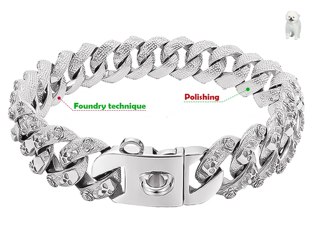 32mm  Gold Dog Collar Stainless Steel Metal Pet Choker Lead for Medium Large Dogs Pet Accessories Labrador Rottweiler