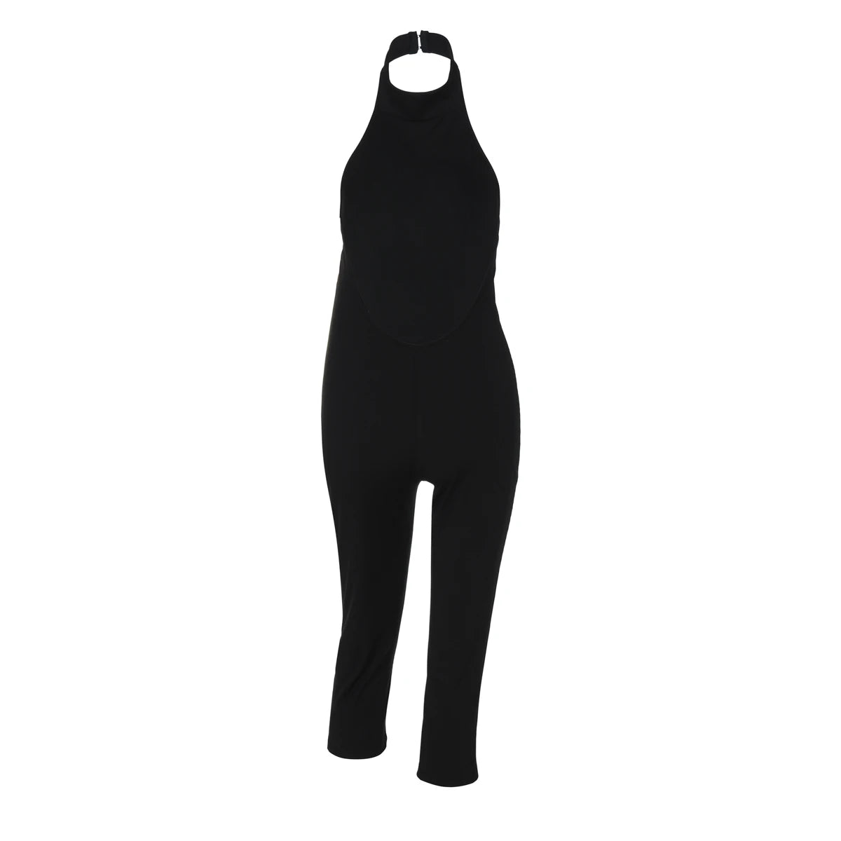 Hugcitar Ribbed Halter Backless Solid Button Sexy Bodycon Skinny Jumpsuit Summer Women Fashion Vacation Romper Streetwear Club