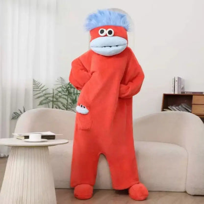 Funny Soft Coral Fleece Big Mouth Onesie Pajamas Thicken Texture Hooded Pajamas Fleece Pajamas Loungewear