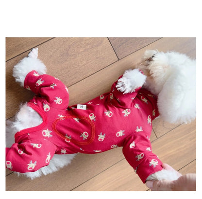 Pure Cotton Red Pet Dog Clothes Outerdoor Sportswear Fashion Print Jumpsuits For Small Medium Dogs Schnauzer Puppy Dog Rompers